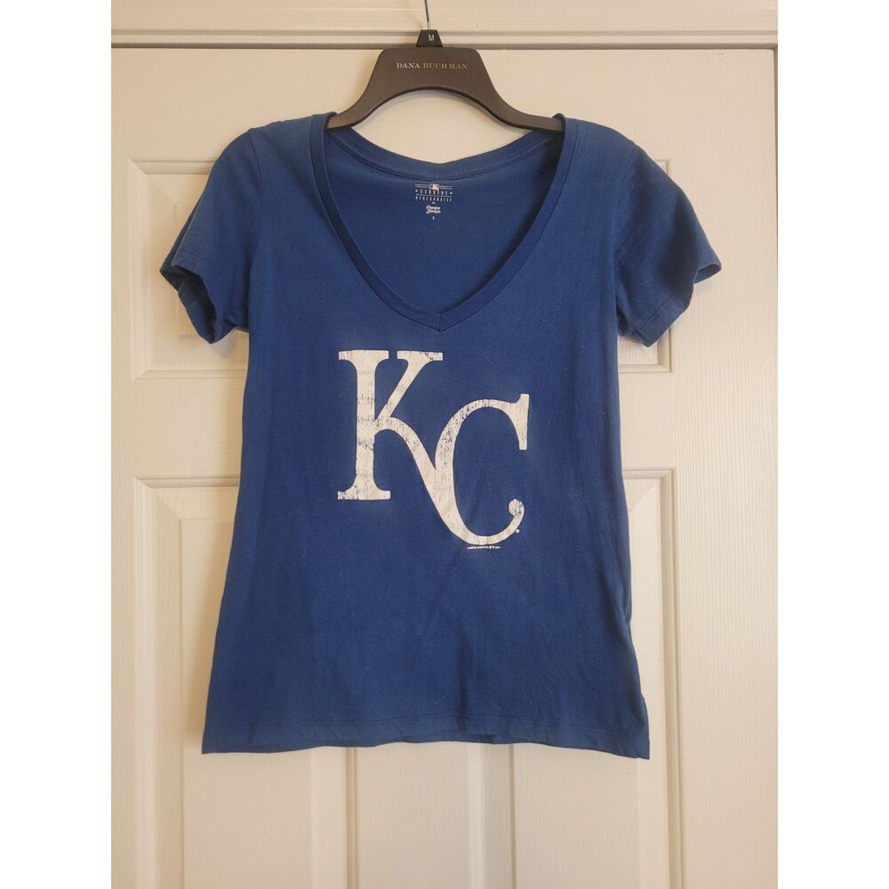 Kansas City Royals Womens T-Shirt Size Small Blue KC V-Neck MLB Genuine